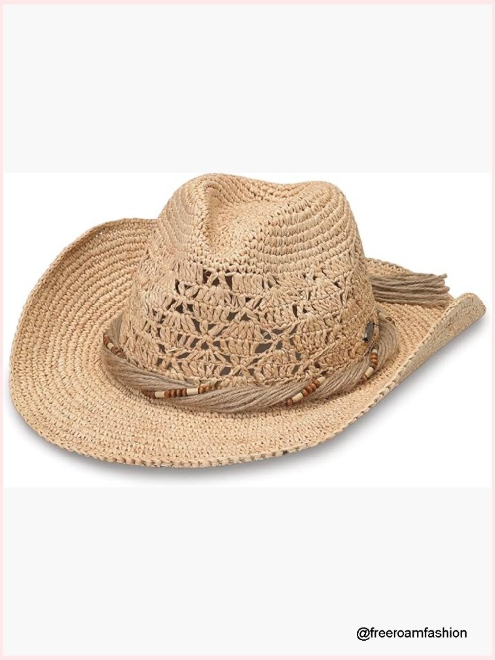 Natural Straw Cowboy Hat with Wide Brim, Adjustable, Shapeable Western Hat
